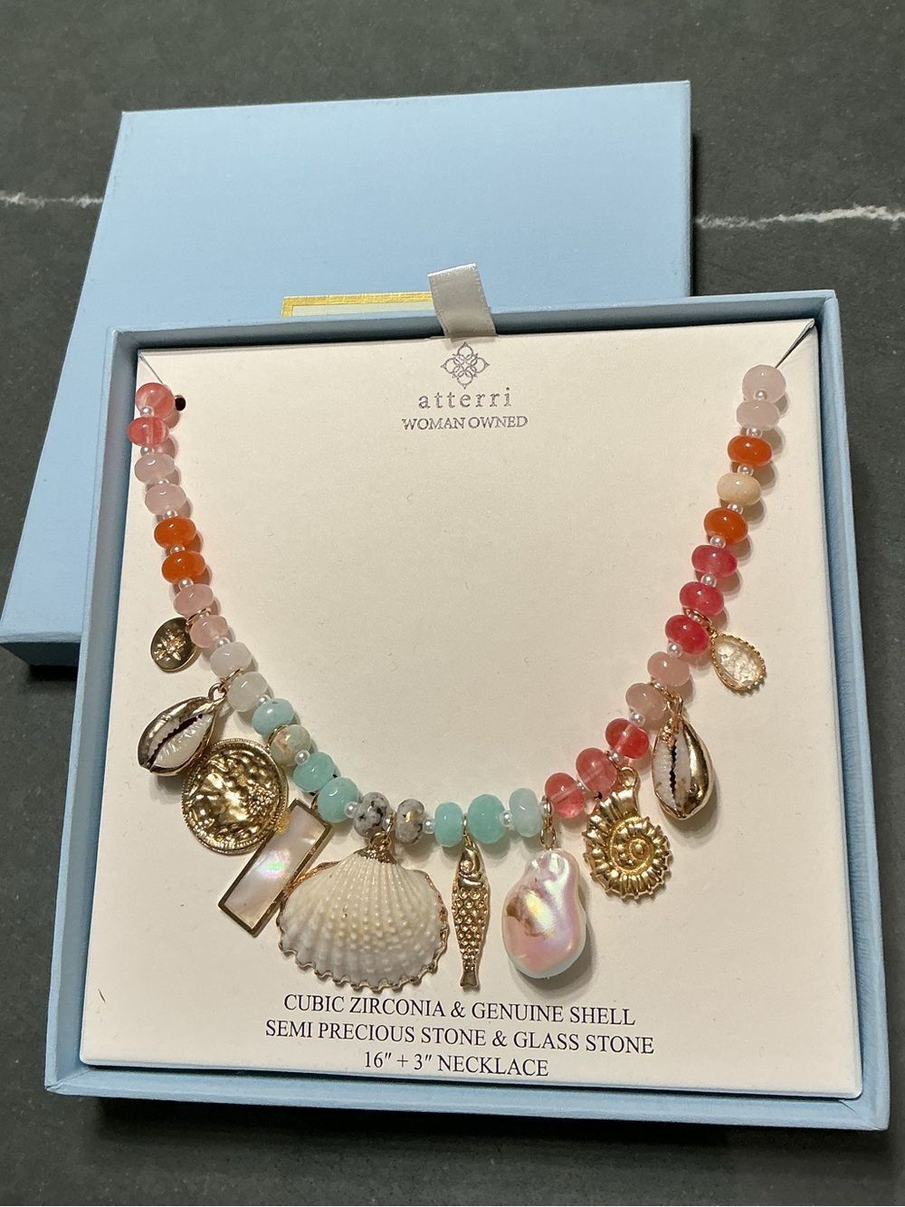 Atterri Multicolor Shell & Charm Beaded Necklace